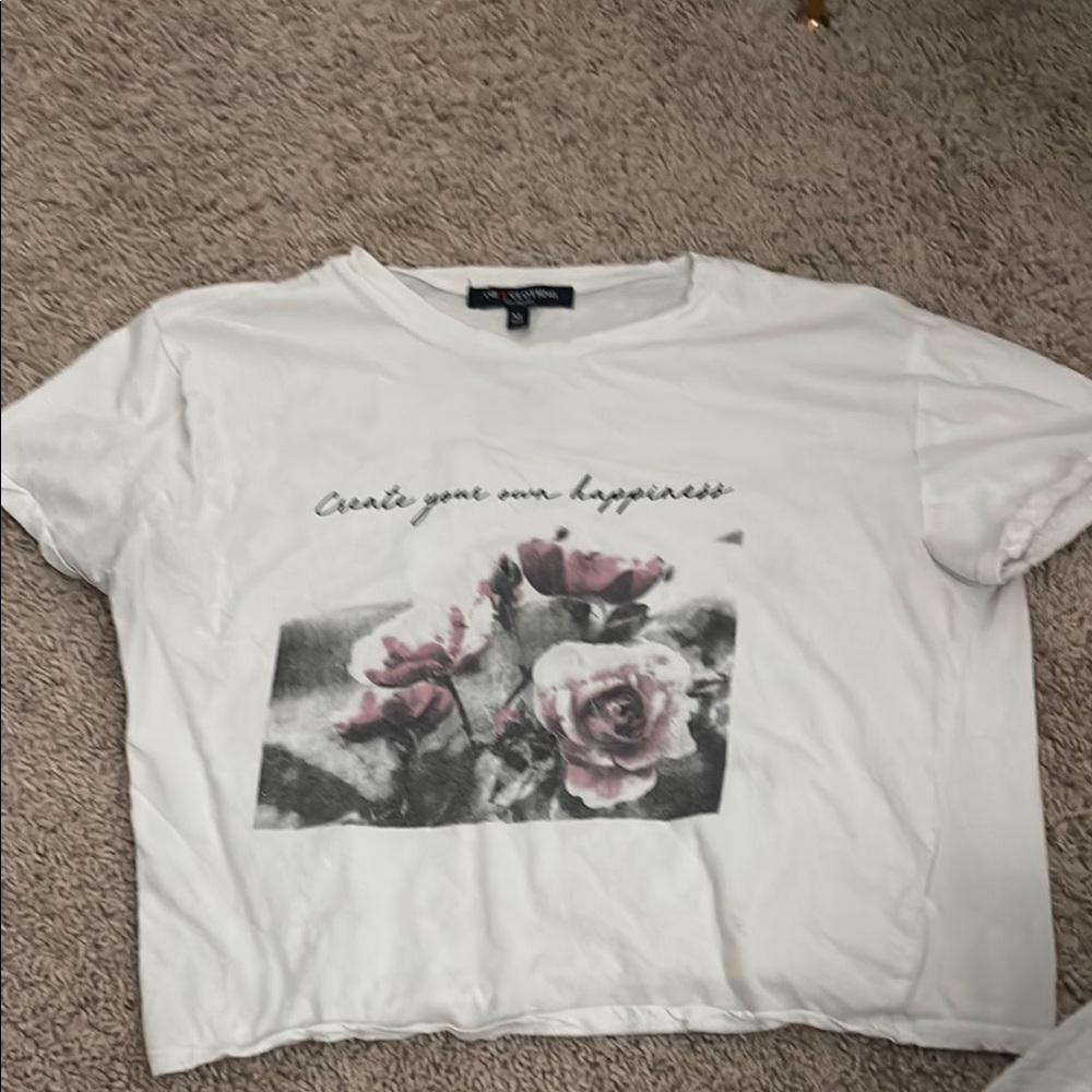 White Graphic Crop Tee with Short Sleeves